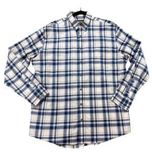 Cabela's Button Down Shirt Mens XLT Blue White Plaid Long Sleeve Pocket XL Tall